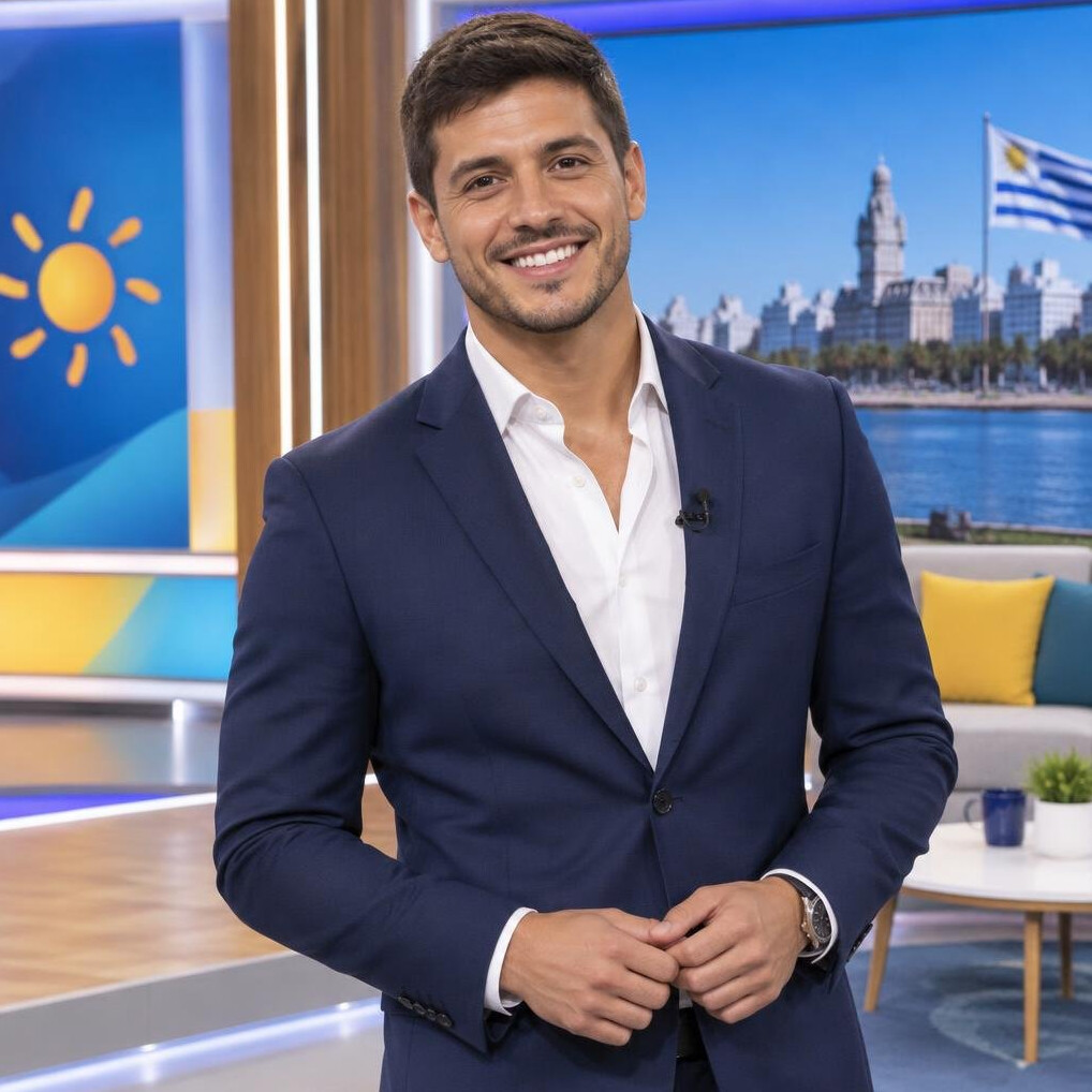Uruguayan television presenter smiling in a TV studio